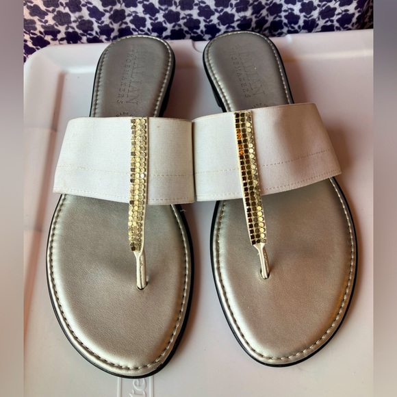 Italian Shoemakers elastic white band flats sandals slippers with gold details 9 - Picture 1 of 12